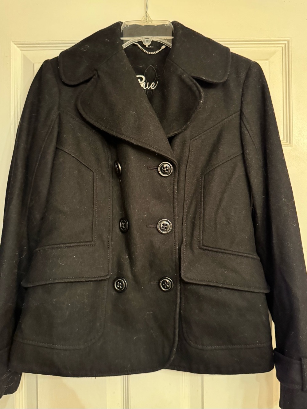 Guess Black Double-Breasted Peacoat